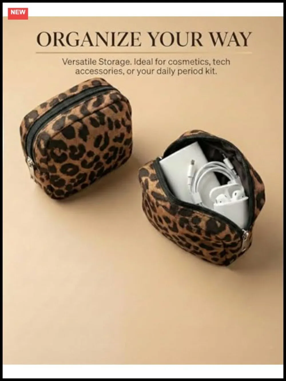 Fabric Leopard Print Makeup Bag Travel Cosmetic Case Soft Toiletry Bag with